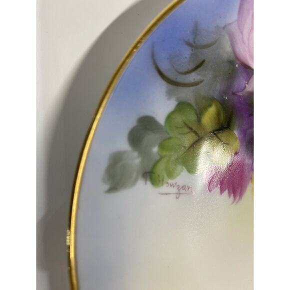 Noritake Hand Painted Porcelain Plate Floral Signed Howzan Chrysanthemums Lotus - Picture 3 of 7